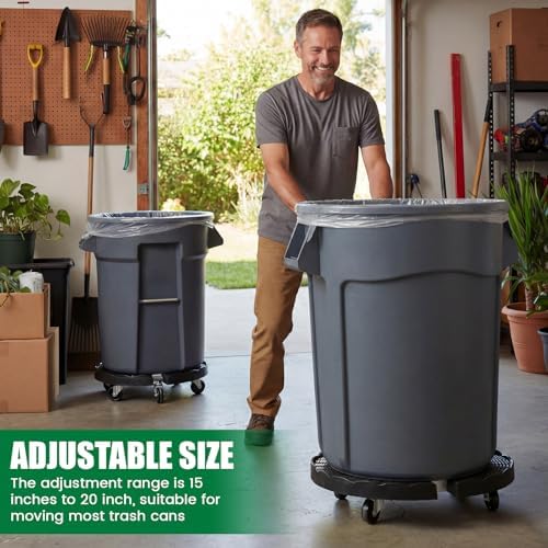 Huwena 3 Pack Trash Can Dolly with Lockable Wheels 15-20 in Adjustable Round Furniture Dolly 480 Lbs Heavy Duty Drum Rolling Base for 20, 32, 44, 55 Gallon Garbage Cans - Image 5