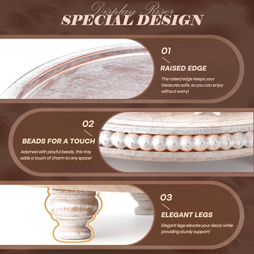 EOSAHR Beaded Round Display Riser for Room Decor, Dark Natural - Image 6