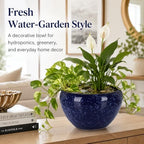 XMGZQ Nebula Blue Starry Sky Ceramic Flower Pot,Wide Opening Thick Rim Planter with Drainage Hole,Modern Bowl Vase for Pothos Snake Plant Succulents,Indoor Home Decor Housewarming Gift (Blue, Medium) - Image 3
