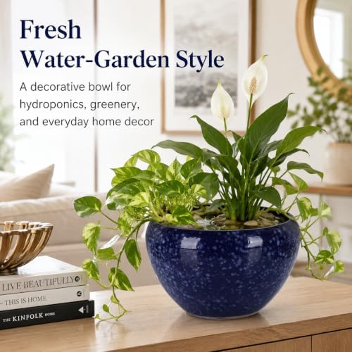 XMGZQ Nebula Blue Starry Sky Ceramic Flower Pot,Wide Opening Thick Rim Planter with Drainage Hole,Modern Bowl Vase for Pothos Snake Plant Succulents,Indoor Home Decor Housewarming Gift (Blue, Medium) - Image 3