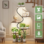 CODACE Plant Stand Indoor with Grow Lights - Tall Corner Plant Shelf, 7 Tiered Plant Stands for Indoor Plants, Metal Flower Plant Rack, Curved-Shaped Inoor Plant Holder for Living Room, Patio（Black - Image 2