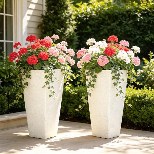 Autodaya 28" Plant Pots Tall Planters for Outdoor Plants Set of 2 with Tray - Image 2