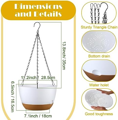 Remerry 6 Pcs 11.2 Inch Hanging Planters Hanging Plant Basket for Indoor Outdoor Plants Set Plastic Hanging Flower Pot with Drainage Holes and Removable Trays for Home Garden (White) - Image 3