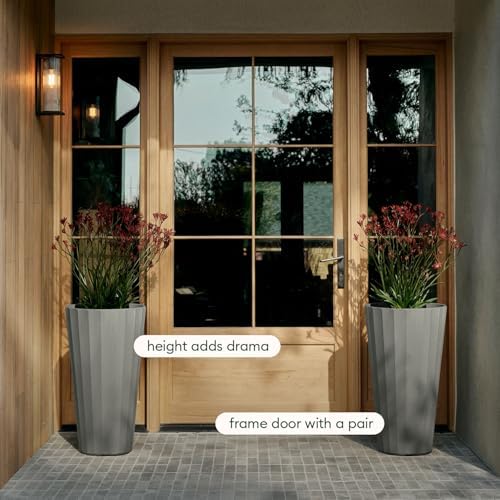 Veradek Column Series Tall Planter - Tapered Outdoor Planter with Shelf - Image 4