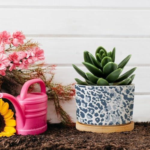 Leopard Dot Ceramic Planter Blue African Tribal Flower Pots for Indoor Plants with Drainage Holes and Saucers Pot for Pots Outdoor Indoor Plants - Image 5