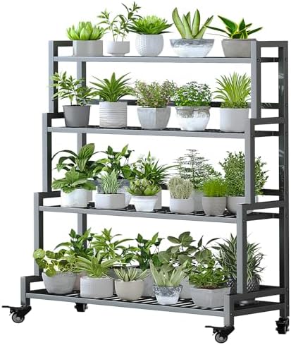YIZAJIA Plant Stand Indoor Outdoor Tiered Stands Shelf With wheel 4 Tier by YIZAIJIA