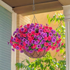 Artificial Fake Hanging Flowers with Basket for Outdoor Decor 12 Pcs UV Resistant Faux Silk Morning Glory Flowers Plants for Outdoor Outside Planters Home Porch Patio Balcony Spring Summer Décor - Image 2