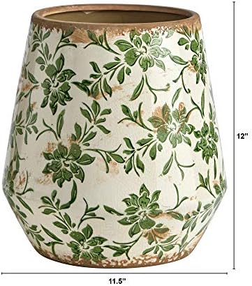 10in. Tuscan Ceramic Green Scroll Planter - Image 2