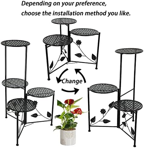 NAKUPE Plant Stand Indoor Outdoor, 4 Tier Metal Corner Flower Shelf, Black - Image 4