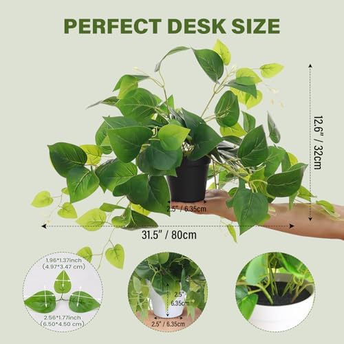 Tiita Artificial Pothos Plants in Pots, 2 Pack for Desk and Shelf Decor - Image 2