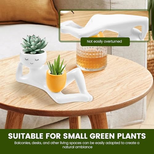 Lazy Guy Planter Resin Planter Pot Efficient Drainage Greenery Vase Container Easy Maintenance Ornament for Decor(White) - Image 4