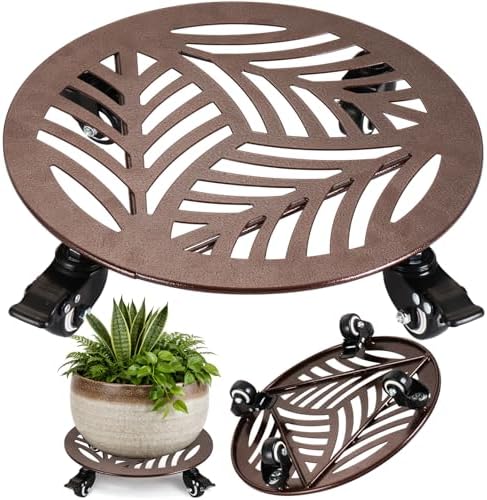 1-Pack Large Metal Plant Caddy with Wheels 16 Inches Heavy-duty Rolling Plant Stands with Casters Wheeled Flower Pot Mover Rollers Rust-proof Iron Planter Dolly Coasters for Indoor Outdoor Use by PartyZealot