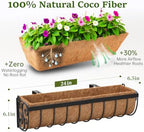 VOXOR Railing Planter Boxes, 24 Inch Window Boxes Planters, Balcony Planters with Adjustable Brackets & Coco Liner for Outdoor Fence, Deck, Porch, and Patio Gardening, 3 Pack - Image 2
