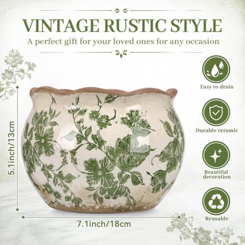 Geetery Ceramic Planter Pot 7.1 Inch Round Plant Pot, Vintage,Green,Small - Image 2