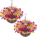 2 Sets Artificial Hanging Plants Flowers Basket Outdoor, Fake Hanging Plants 24 Pcs Flowers for Porch Patio Garden Home Decor for Spring Summer (Red, Purple, Yellow, Rose Red) by Grandeal