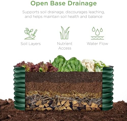 Best Choice Products 4x2x2ft Outdoor Metal Raised Garden Bed, Oval Deep Root Planter Box for Vegetables, Flowers, Herbs, and Succulents w/ 101 Gallon Capacity, Rubber Edge Guard - Dark Green - Image 3