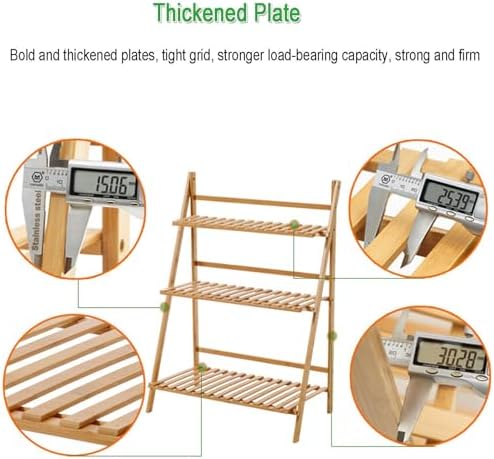 3/4-Tier Folding Bamboo Plant Stand, Flower Pot Display Shelf Rack Tiered Plant Stand, Flower Display & Storage Rack, Planter Ladder Shelf for Patio Garden Balcony,B-50*47*122cm - Image 3