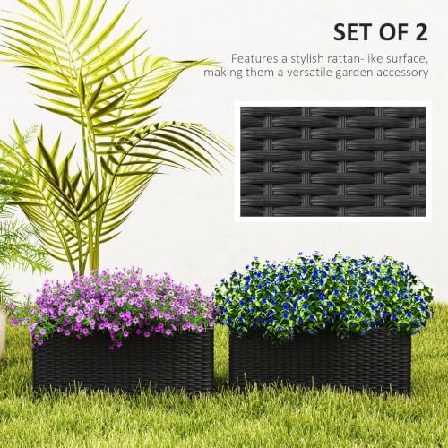 Outsunny 2-Pack 20 Inch Railing Planter Box with Hooks for Fence, Black - Image 4