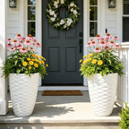 2-Pack 19" White Resin Tall Outdoor Planters with Wave Texture - Image 2
