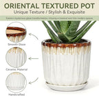 7.5 Inch Ceramic Planter Pot with Saucer Drainage Leak-Proof Mesh,Flower Pots for Indoor Plants with Gardening Gloves,Ceramic Planter(Linen White) - Image 3