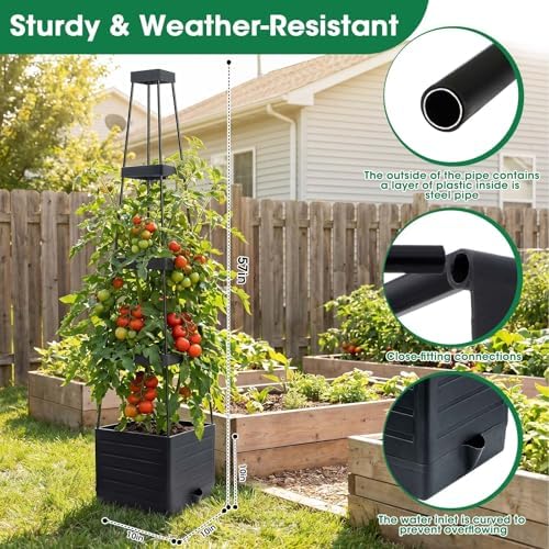 MQFORU 2Pack Raised Garden Bed Planter Boxes with Trellis, 57" Self-Watering Tomato Planter Boxes with Trellis for Climbing Vegetable and Plants, Tomato Cage for Indoor Outdoor Use - Image 5