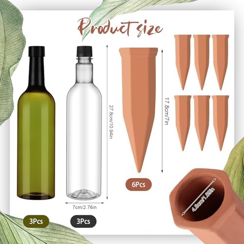 SiliFine 6 Sets Terracotta Watering Spikes,Clear Green and Terracotta - Image 2
