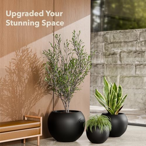 KUTE NEST 16" Dia - Premium Globo Fiberstone Outdoor Planter - Black - Image 5