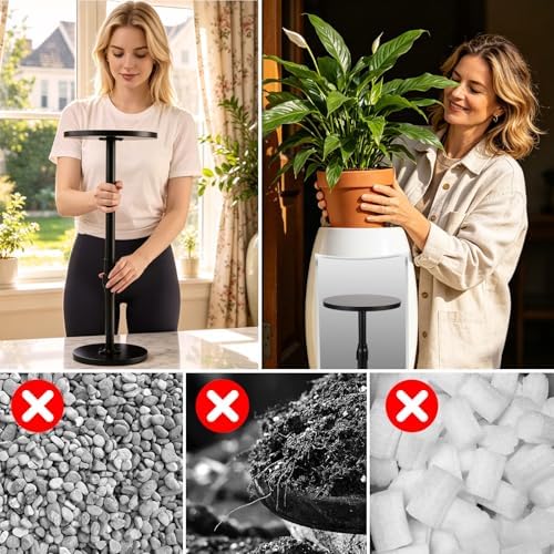 Plant Stand, Plant Risers for Inside Pots, Adjustable 12-21" with 3 Interchangeable Bases 6" 8" 10" - Metal Lifter for Tall Square Round Tapered Pots, Pot Filler Insert for Indoor Outdoor Garden, 2 PCS - Image 5