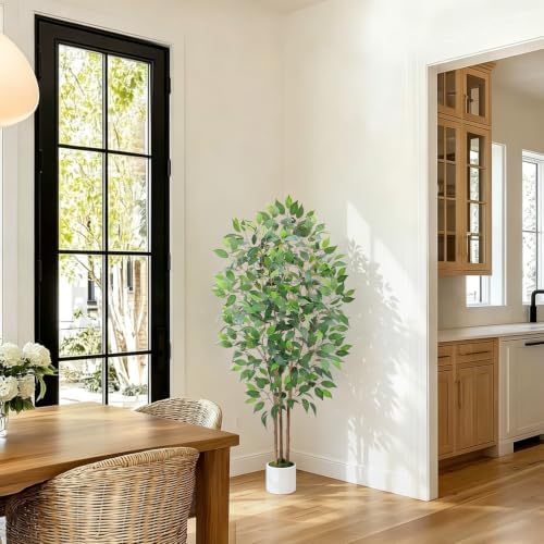 GTIDEA 5FT Artificial Ficus Tree with White Planter, Fake Plants Indoor - Image 7