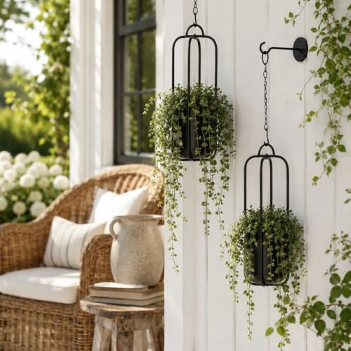 Hanging Planters for Indoor Plants Black Modern Hanging Pots for Plants 5.5 Inch,Metal Hanging Baskets Window Plant Hanger Ceiling Hanging Flower Pots with Chain for Wall Decor - Image 4