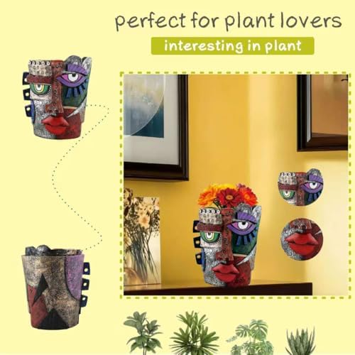 Picasso Abstract Face Flower Pot,Unique Resin Crafted Planter with Drainage Holes,Interesting Colorful Planter with Human face,for Indoor and Outdoor Botanical Home décor (Serious) - Image 4