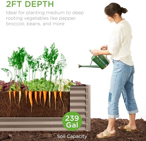Best Choice Products 8x2x2ft Raised Outdoor Metal Garden Bed, Deep Root Box Planter for Vegetables, Flowers, Herbs, 240 Gallon Capacity, 100% Non Toxic Materials - Taupe - Image 4