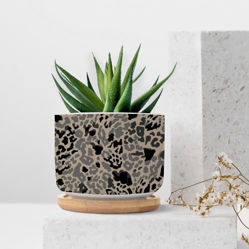 Leopard Black and Light Brown Dot Ceramic Planters African Tribal Animal Print Planters for Indoor Plants with Drainage Holes and Saucers Pot for Outdoor Garden Home Plant - Image 7