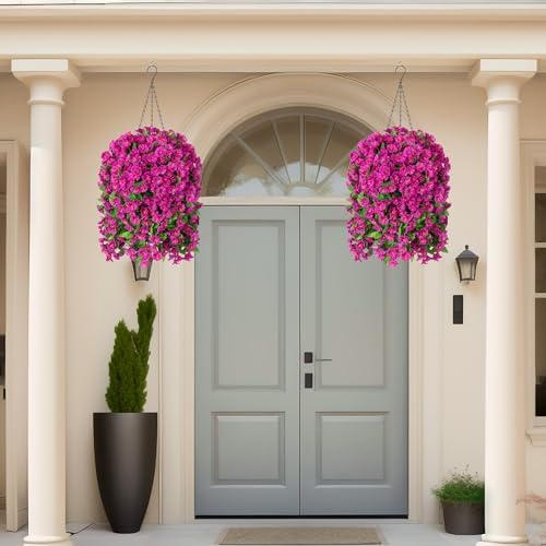 Ammyoo Artificial Faux Hanging Flowers Basket for Spring Outdoor Decor - Image 7