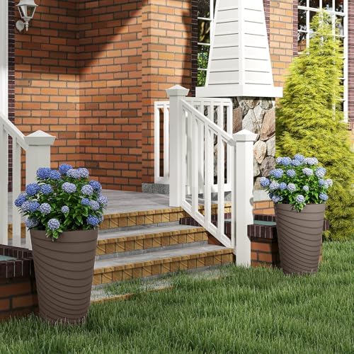 GIANTEX 18" Tall Flower Pot Set 2, Modern Decorative Planter Pots, Brown - Image 2