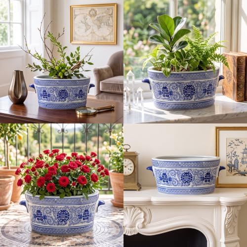 LemonRoad Blue and White Chinoiserie Ceramic Planter, Double Happiness - Image 4