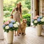24" Large Outdoor Planters for Plants, Cream Beige Tall Flower Pots - Image 5