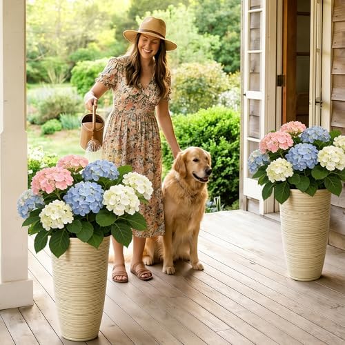 24" Large Outdoor Planters for Plants, Cream Beige Tall Flower Pots - Image 5