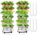 6 Tiered Strawberry Vertical Planters 2 Pack, Stacking Tower Garden with Support Pole, Stackable Herb Vegetable Planter Indoor Outdoor White by Tectsia