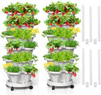 6 Tiered Strawberry Vertical Planters 2 Pack, Stacking Tower Garden with Support Pole, Stackable Herb Vegetable Planter Indoor Outdoor White by Tectsia