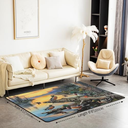 Erosebridal Sunset Mallard Duck Area Rug 6'6" x 4'11" Wildlife Moss Nature Living Room Rugs Dead Wood River Decorative Carpet Hunting Blue Yellow Indoor Floor Mat - Image 2