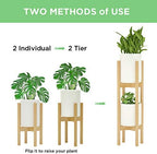 MUDEELA 2 Pack Indoor Plant Stands, 2 Tier Tall Plant Stand 30 inches, Mid Century Bamboo Plant Stand, Adjustable Width 8 - 12 inches, Fits Pot Size of 8 9 10 11 12 inches Pot & Plant Not Included, Natural - Image 3