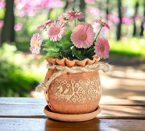 STP GOODS Ceramic Pot with Drainage Hole and Saucer, Plant Pots, Modern Decorative Planters for House Plants Indoor Flowers Plants, Cute Flower Pot - Gifts (Birds (1.7 L)) - Image 2