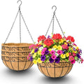 4 Pack 12 Inch Hanging Baskets for Plants Outdoor Metal Hanging Planters Round Hanging Flower Pots with Coco Coir Liner Plant Holder for Outdoor Patio Garden Balcony Decor - Flower Border by XXFBJNMD