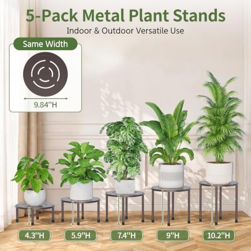 LASZOLA Small Plant Pot Stand Indoor Outdoor Planter, 5-Pack Metal Brown - Image 2