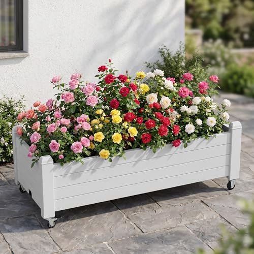 Raised Garden Bed with Wheels, Rolling Resin Planter Box, Ashen - Image 2