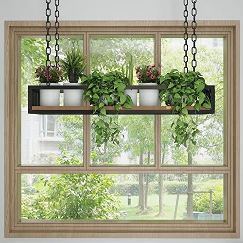 Ceiling Hanging Planter Flower Pot Display Rack Hanging Plant Holder, Indoor Plant Pots, Wall/Window Plant Hanger Indoor Herb Garden, Wood and Metal (Size : 120x25x15cm) - Image 6