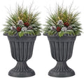 Outdoor Planter 2-Pack - 16x18-Inch Urn Planters for Front Porch Decor, Indoors, Patio or Entryway - Plastic Plant Pots - Large Decorative Flower Pots by Pure Garden (Stone Gray) by PureGarden