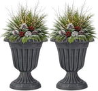 Outdoor Planter 2-Pack - 16x18-Inch Urn Planters for Front Porch Decor, Indoors, Patio or Entryway - Plastic Plant Pots - Large Decorative Flower Pots by Pure Garden (Stone Gray) by PureGarden