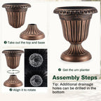 Zhehao 4 Pcs 16 x 18 Inches Brushed Copper Plastic Urn Planter Classic Flower Pots Front Porch Planters Indoor Outdoor Planters with Pedestal for Wedding Party Bridal Shower Garden Patio Porch - Image 4
